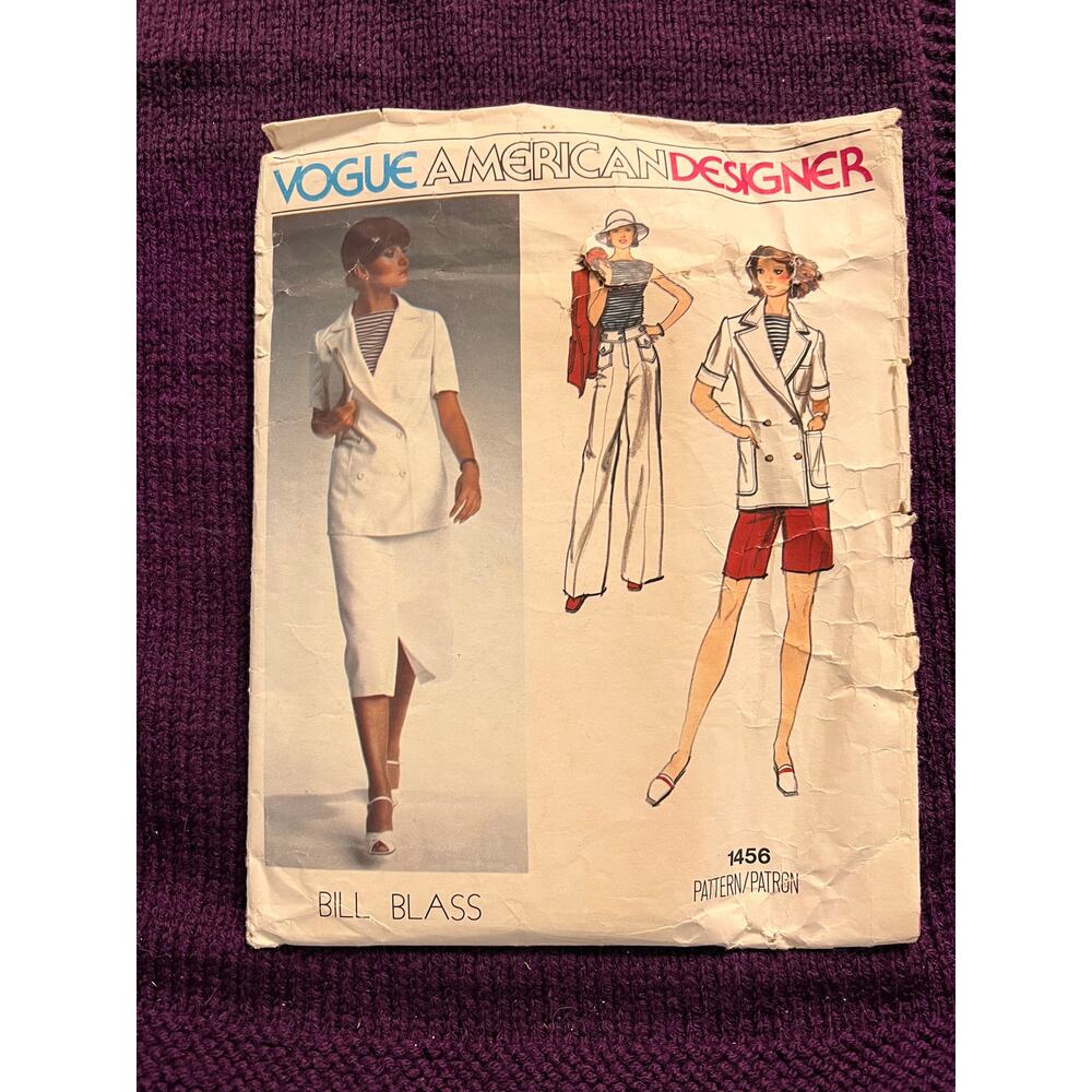 Vogue pattern 1456 suit blazer pencil skirt pants shorts bill blass size 12